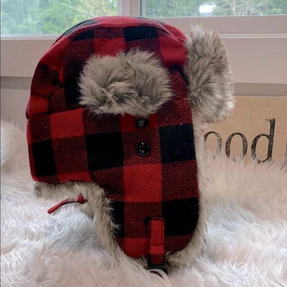 DPC Dorfman Pacific Red and Black Buffalo Plaid Trapper Hat with Fur Trim. XL - Picture 3 of 9